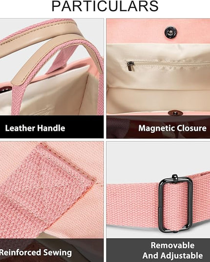 Canvas Tote Bag for Women Crossbody Work Purse with Pockets Top Handle Handbag Satchel Bags for Travel Nurse Teacher