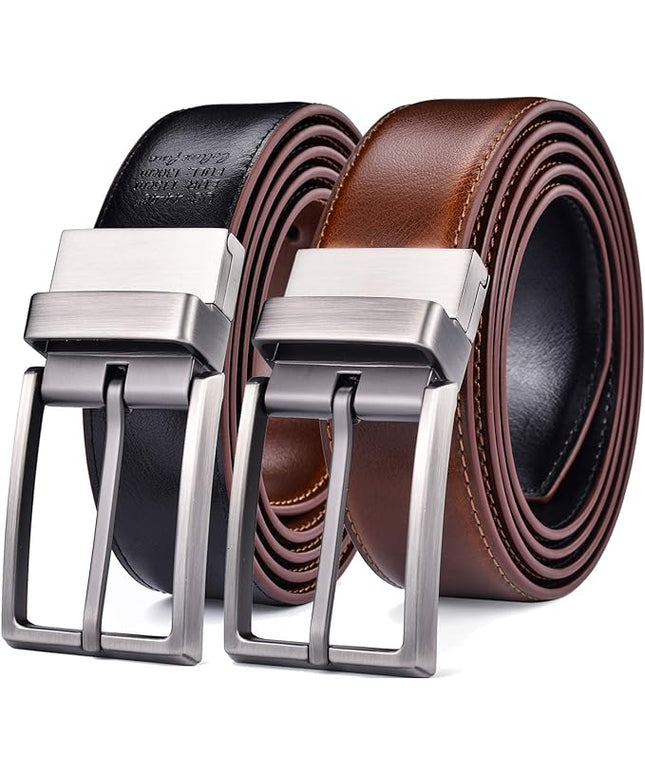 beltox fine Men's Dress Belt Leather Reversible 1.25" Wide Rotated Buckle Gift Box