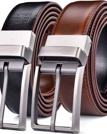beltox fine Men's Dress Belt Leather Reversible 1.25" Wide Rotated Buckle Gift Box