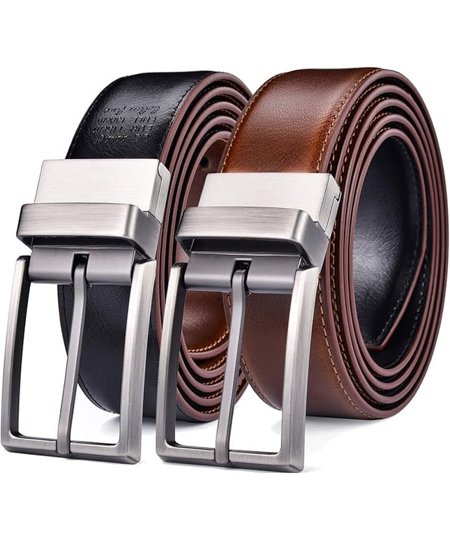 beltox fine Men's Dress Belt Leather Reversible 1.25" Wide Rotated Buckle Gift Box