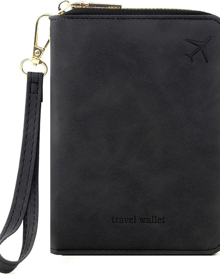 Passport Holder for Travel Women and Men RFID Passport Holder with Card Slots Holder Passport Case Passport cover Passport Wallet Travel Essentials and Accessories (Short Zipper, SZH-Black)