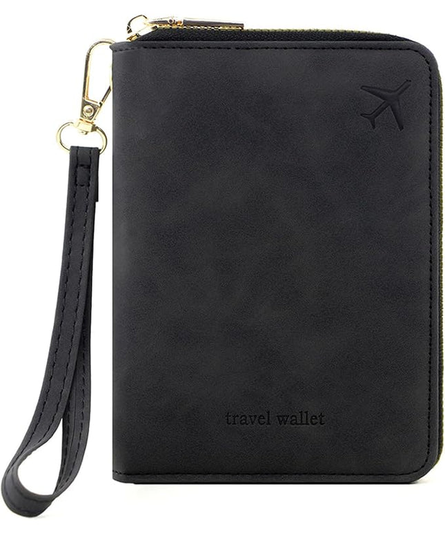 Passport Holder for Travel Women and Men RFID Passport Holder with Card Slots Holder Passport Case Passport cover Passport Wallet Travel Essentials and Accessories (Short Zipper, SZH-Black)