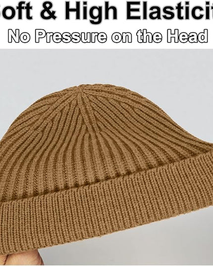 vidsel Thin Wool Fisherman Beanie for Men Women, Short Knit Cuff Trawler Watch Hats