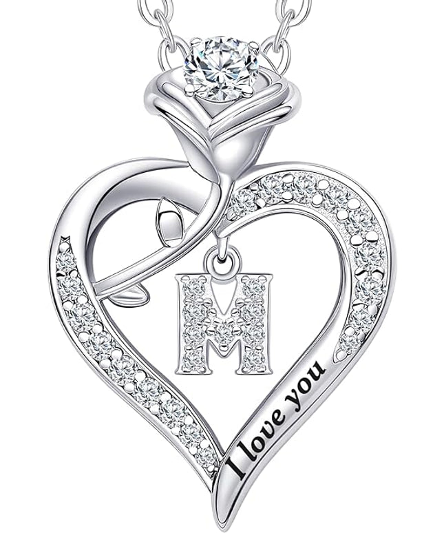 Rose Heart Pendant Necklace Gifts for Wife, Engraved 'I love you' Gift for Wife Girlfriend, Anniversary Birthday Eternity Jewelry Present for Women, Moissanite Necklace Gift for Her
