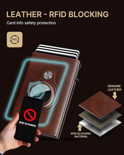 typecase Mens Wallet Card Holder for AirTag: Leather Smart Wallet for Men Compatible with Apple Air Tag, RFID Blocking, Slim, Minimalist - 9-14 Card Capacity | ID Window | Cash Slot (Brown)
