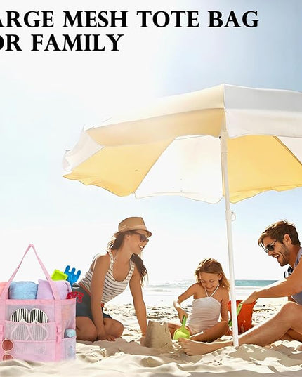 Mesh Beach Bag, Large Beach Tote with Zipper Pocket, Toys Pool Bag for Family Travel Vacation Cruise Essentials