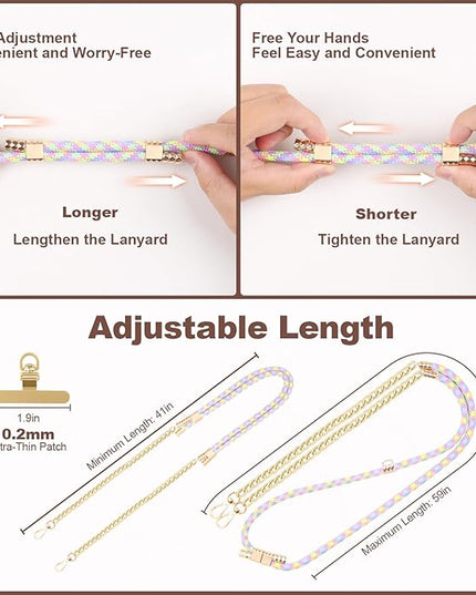Universal Phone Strap, Metal Cell Phone Chain & Color-Mixing Braided Phone Lanyard Combination for iPhone 17, 16 Series and Most Smartphones, Stylish and Durable, Color-Mixing