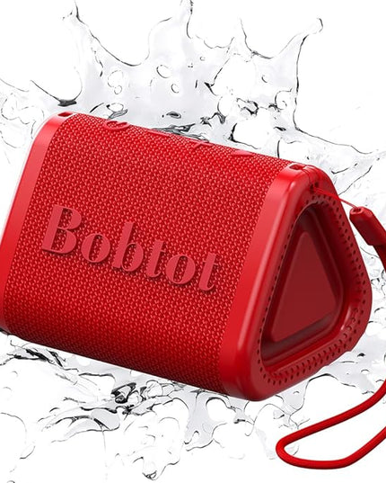 Bobtot Portable Bluetooth Speaker Wireless, IPX7 Small Shower Speaker Waterproof, 15H Playing Time, Loud and Stereo Sound with Bass, TWS Pairing for Party, Camping, Travel, Red