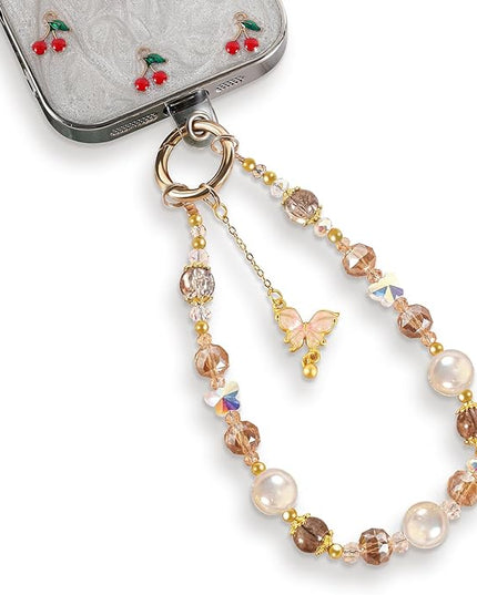 Phone Charm for Women, Anti-Theft Phone Wrist Strap Hands-Free & Beaded Chain,Tether Tab