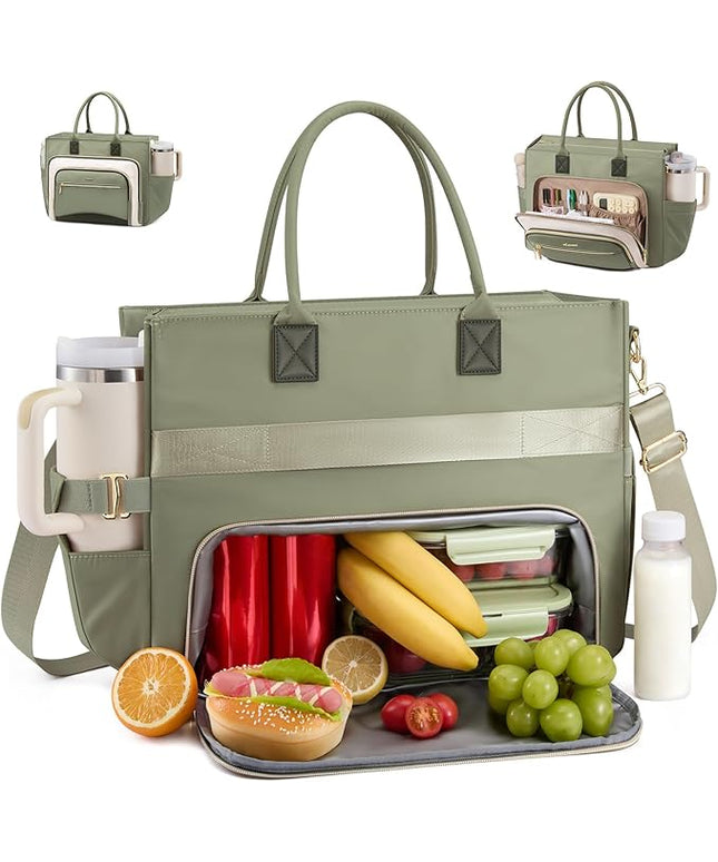 LOVEVOOK Insulated Lunch Bag,2-in-1 Work Tote Bag with Lunch Compartment,Large Capacity Professional Work Bag for Women,15.6 Inch Laptop Bag with Cup Holder for Teacher,Nurse,College,Office,Travel