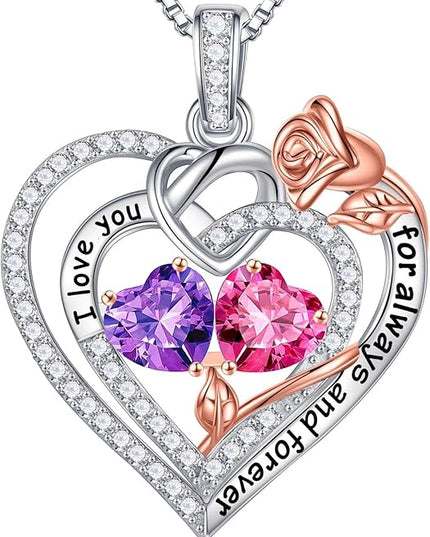 Iefil Christmas Gifts for Wife Women - 925 Sterling Silver Double Birthstone Necklace, Anniversary Birthday Gifts for Women, Jewelry Gift for Wife Girlfriend Mom Her