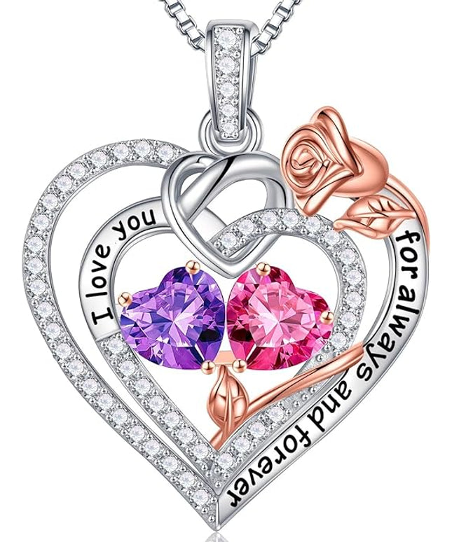 Iefil Christmas Gifts for Wife Women - 925 Sterling Silver Double Birthstone Necklace, Anniversary Birthday Gifts for Women, Jewelry Gift for Wife Girlfriend Mom Her
