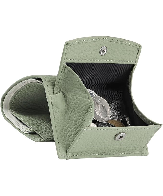 Unisex RFID Genuine Leather Wallet Compact Trifold with Coin Pouch & Card Slots Black (Creamy Mint)