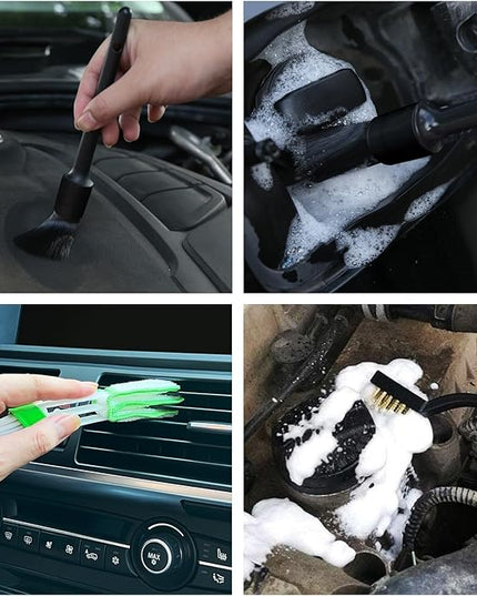 10pcs Detailing Brush Set, Multi-Purpose Car Detailing Brushes for Cleaning Car Interior, Exterior, Engine, Leather, Including 5 car Cleaning Brush, 3 Wire Brush, 2 Air Vent Brush,Black