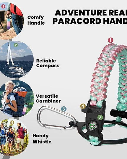 Insulated Water Bottle 24oz, Triple Wall Vacuum Stainless Steel (Cold for 48 Hrs, Hot for 24Hrs), Leak Proof & Non-BPA, 24oz Hydro Water Flask with Paracord Handle & Straw Spout Lids