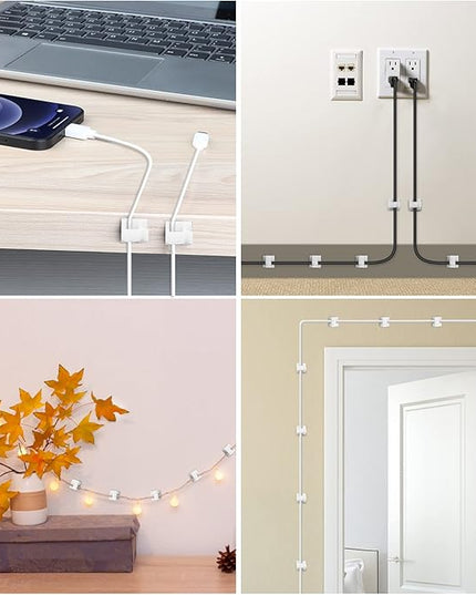 100 PCS Adhesive Cable Clips White (Small & Large), Upgraded Wall Wire Holder for Cord Organizer Cable Management, Outdoor Light Clips Hooks for LED, Car Dash Cam, HDMI, Extension Cord