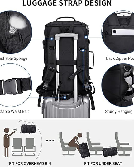 WITZMAN Travel Backpack for Men Convertible Large Carry on Backpack with Shoe Compartment for Airplanes Fit 17 Inch Laptop(B689 Black)
