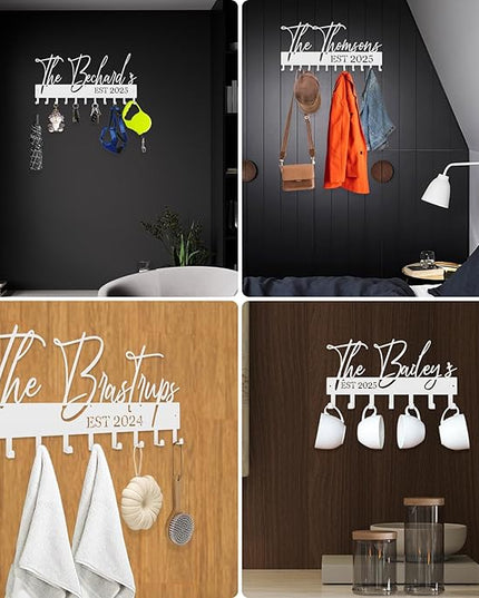 Hppybiry Personalized Metal Key Rack Hooks, Key Holder Wall Mounted Key Hooks, Name Theme Wall Decoration Hooks, Key Hanger Organizer for Living Room, Entryway, Bathroom, Office Decor(Above)