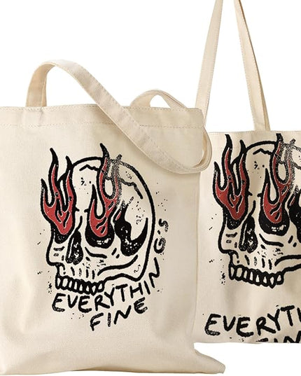 Aesthetic Canvas Tote Bag for Women - Sturdy Cloth Cotton Totes Bag with Pattern Shoulder Bag