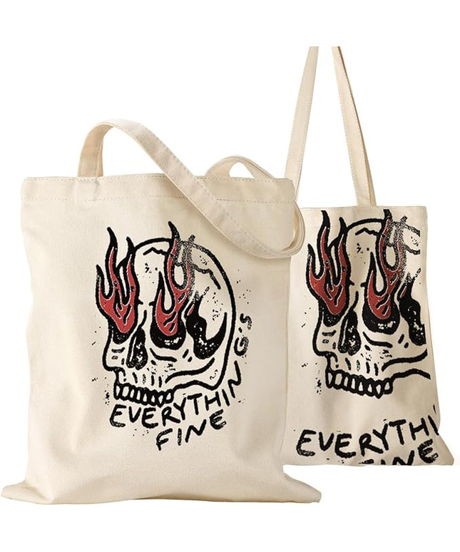Aesthetic Canvas Tote Bag for Women - Sturdy Cloth Cotton Totes Bag with Pattern Shoulder Bag