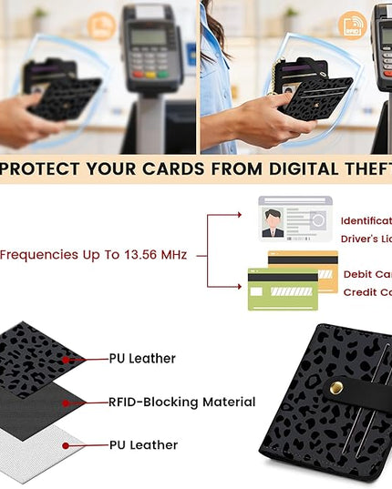 Sodsay Small Slim Wallet Women RFID Blocking, PU Leather Bifold Ladies Wallet with Zipper Coin Pocket, Thin Cute Travel Card Wallets for Girls, Black Primordial Spots
