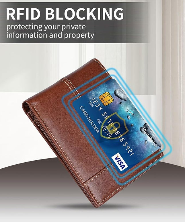 Swallowmall Mens Wallet Rfid Blocking Genuine Leather Bifold Wallets with 1 ID Window 15 Card Slots