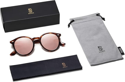 SOJOS Retro Round Polarized Sunglasses for Women Men Classic Vintage Sunnies SJ2069