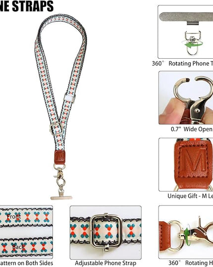 LEMEDE Wrist Keychain and Adjustable Phone Lanyard, Silver Hook Phone Crossbody Strap with 360° Rotating Phone Pads