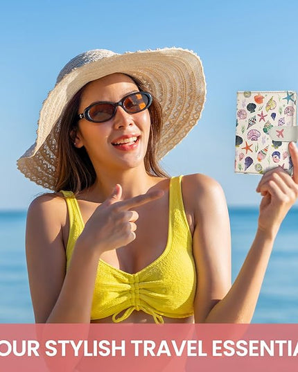 Passport Holder for Travel Essentials, RFID Blocking Leather Cover Wallet with Magnetic Closure, Aesthetic & Cute Passport Book Case for Women and Men - Seashell