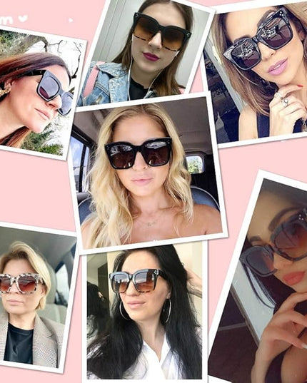 Vintage Women Oversized Sunglasses Designer Luxury Square Sun Glasses UV400 Protection Flat Lens
