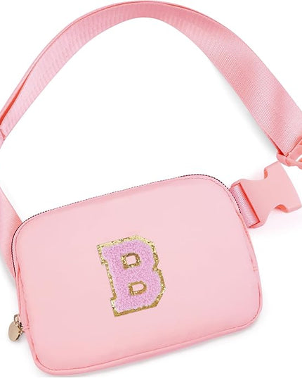Uygafly Personalized Belt Bag for Women Girls - Fashion Mini Waist Packs with Adjustable Strap - Trendy Travel Fanny Pack Crossbody Bags with Initial Letter - Teen Gifts | Peach,B