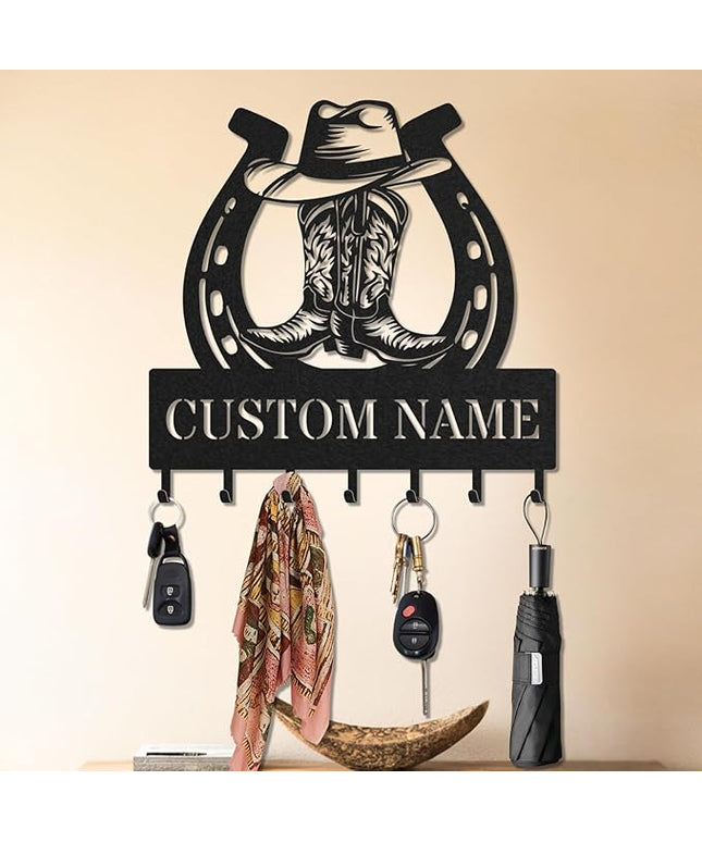 LOWACOS Personalized Key Holder for Wall, Custom Metal Cowboy Key Hooks with Name, Meta Jacket Holder Hooks Organizer Rack, Jacket Hanger Decor for Kitchen, Entryway, Hallway, Office, Doorway
