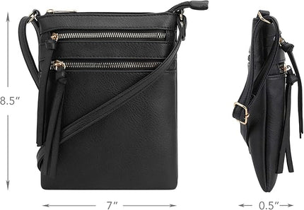 DELUXITY Crossbody Purse Bag Shoulder Bag Multi Pocket Zipper Purse | Black