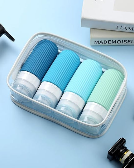 Travel Bottles for Toiletries, Tsa Approved 2oz Travel Bottles, BPA Free Leak Proof Travel Size Toiletry Containers, Refillable Travel Accessories with Toiletry Bag for Shampoo Liquid (4 Pack)