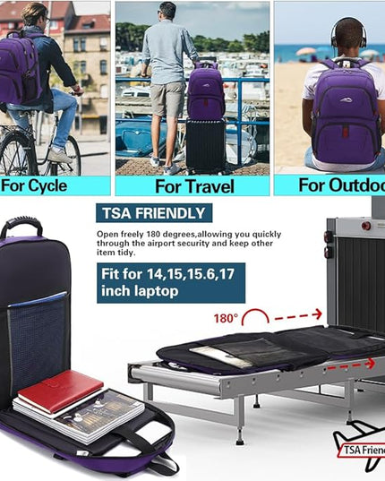 ProEtrade Travel Backpack, Extra Large Laptop Backpack School Business Anti Theft TSA Approved College Work Computer Bag Fits 17 Inch Laptop with USB Charging Port Bookbag for Women Men(Purple)