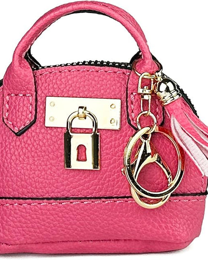 Plinvo Cute Genuine Leather Keychain Coin Purse for Women with Tassels Mini Change Pouch Brown (Rose Red)