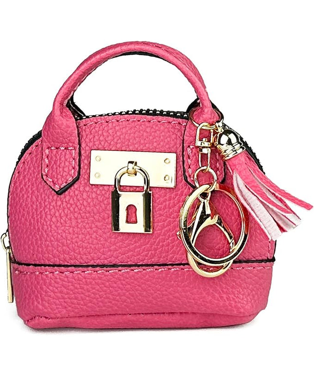 Plinvo Cute Genuine Leather Keychain Coin Purse for Women with Tassels Mini Change Pouch Brown (Rose Red)