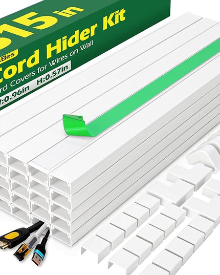 AZEN Cord Hider Kit, 315in Cord Covers for Wires on Wall, Paintable Wire Covers for Cords on Wall, Wire Hiders for TV on Wall, Self-Adhesive Cable Hider Cord Organizer, 20X L15.75X W0.96x H0.57in