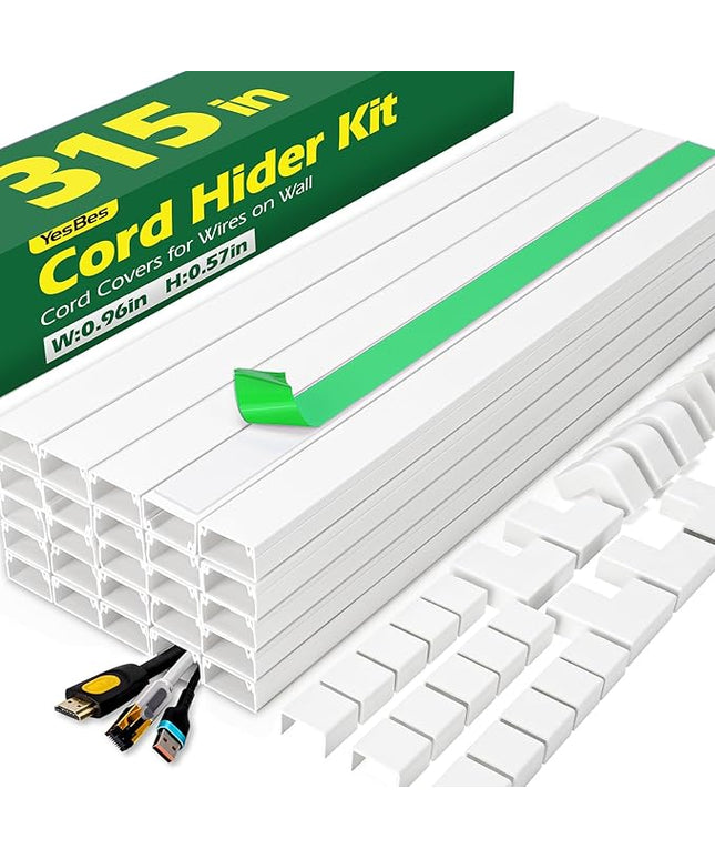 AZEN Cord Hider Kit, 315in Cord Covers for Wires on Wall, Paintable Wire Covers for Cords on Wall, Wire Hiders for TV on Wall, Self-Adhesive Cable Hider Cord Organizer, 20X L15.75X W0.96x H0.57in