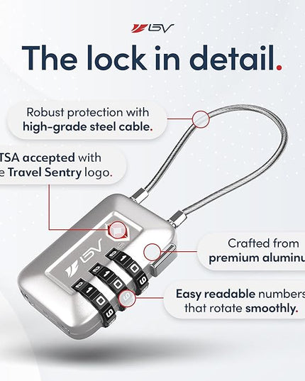 TSA Accepted Luggage Travel Lock, Set-Your-Own Combination Lock for School Gym Locker, Luggage Suitcase Baggage Locks, Filing Cabinets, Toolbox, Case (Silver, 4 Pack)