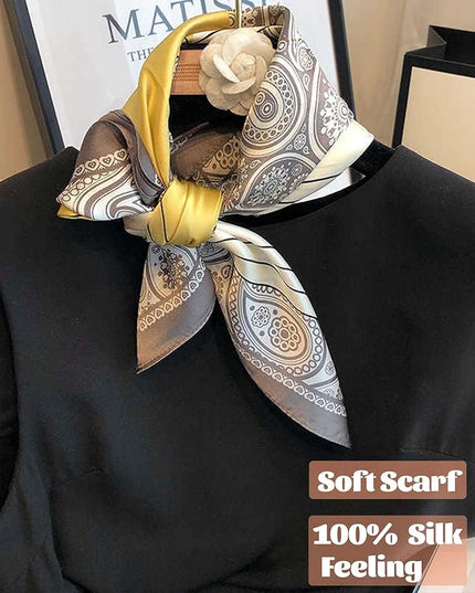 kcctoo 27.5" Mulberry Silk Feeling Head Scarf Women's Fashion Square Neck Satin Scarfs for Bag Hair Scarves Gift