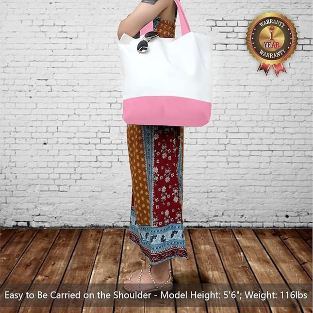 TOPDesign 1-Pack Super Strong Large 12oz Cotton Canvas Tote Bag, Reusable Grocery Shopping Cloth Bag, Fashionable Two-Tone Tote for Crafts, DIY Your Creative Designs