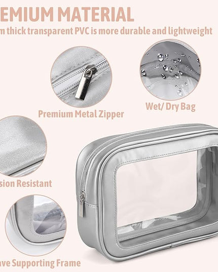 5 Pack Clear Toiletry Bag,TSA Approved Travel Makeup Pouch with Zipper for Cosmetics and Toiletries，Diaper Bag Organizer Pouch Set,Purse Organizer for Christmas Women Gift