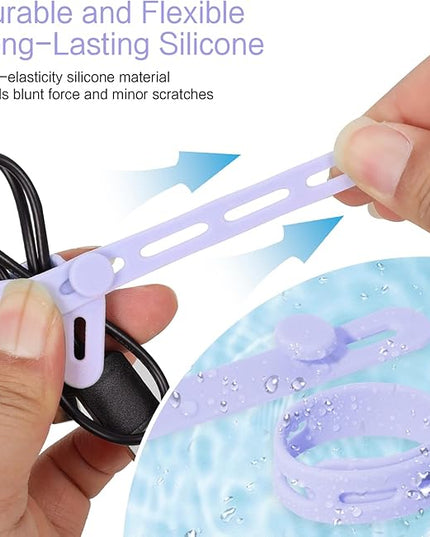 Donruby 24Pcs Silicone Cable Ties - Reusable & Washable with Locking Buckles, Adjustable Fastening Cable Management Straps, Multi-Purpose High Elasticity Cord Organizer (Purple)
