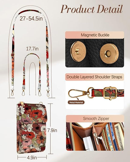 Cute Small Crossbody Purse Cell Phone Bags for Women - Leather Cellphone Wallet Purse with Shoulder Strap