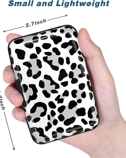Atufsuat Credit Card Holder, Mini Aluminum Card Wallet RFID Blocking Slim Metal Hard Card Case for Women Men, White Leopard