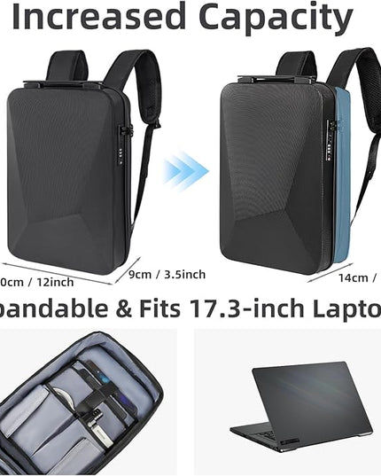 SWESEN Hard Shell Laptop Backpack for Men, Waterproof Laptop bag fit 17.3 Inch Commute Backpack, Tsa Business Commute Backpack,stylish Anti-theft Travel Backpacks USB Charging Port, Black