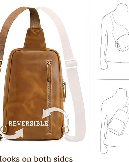 S-ZONE Sling Bag for Men Women RFID Blocking Genuine Leather Crossbody Shoulder Bag Backpack Hiking Daypack Travel