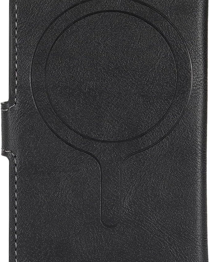 Ultra-Thin Magnetic Wallet Card Holder for iPhone and All MagSafe Protective Cases，Premium PU leather, powerful magnetic closure, stand function, 6 card slots (Black)