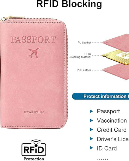 Passport Holder for Travel Women and Men RFID Passport Holder with Card Slots Holder Passport Case Passport cover Passport Wallet Travel Essentials and Accessories (Zipper, Pink Zipper)